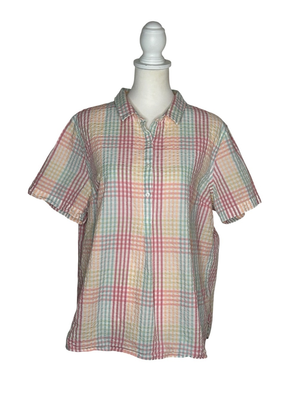 L.L. Bean Women's EUC Vacationland Pastel Seersucker Shirt Sz 1X Cottagecore